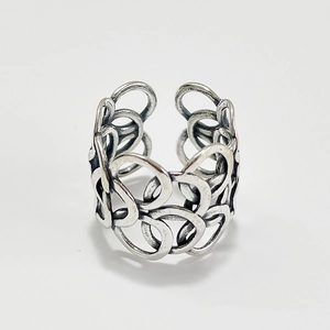 Vintage 925 sterling silver wide braided open ring with antique finish and minimalist style