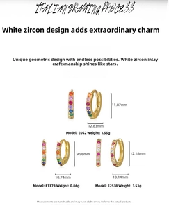 Detailed size and weight chart for three styles of S925 silver CZ hoop earrings