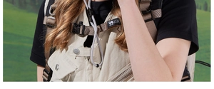 Detail of outdoor hiking hat showing high-strength brown webbing and Camel logo label