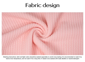 Detailed macro view of pink Y2K knit fabric texture with English washing care instructions