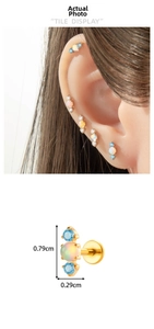 Titanium labret stud with center opal and blue zircon accents for cartilage piercing