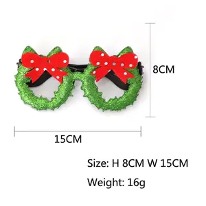 Christmas wreath glasses with green sequins and red polka dot bow, 15x8cm 16g party prop