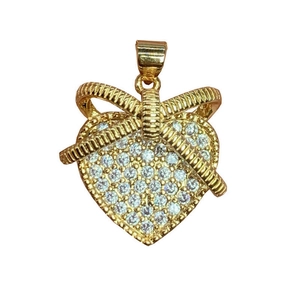 Elegant gold heart pendant with zircon bow detail and pave crystals for DIY jewelry
