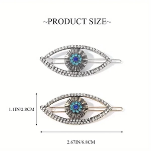 Sparkling crystal evil eye hair clips in gold and silver finish for women fashion
