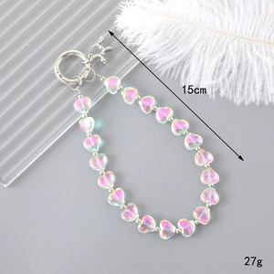 Iridescent beaded keychain with heart chain and dog pendant, length 15cm and weight 27g