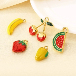 5pcs set of colorful enamel fruit pendants in banana watermelon cherry and strawberry shapes