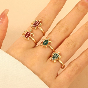 Ensemble de bagues tortue bohème dorées avec émail coloré pour le style de vacances