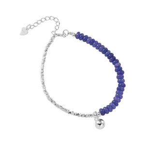 Handmade 925 sterling silver bracelet with purple beads and small bell charm pendant