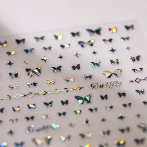 Autocollants 3D holographiques pour ongles, motifs papillons et étoiles laser