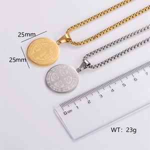 Saint Benedict Medal Necklace Stainless Steel Religious Exorcist Protection Pendant Box Chain For Men Women