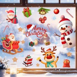 Detail of Santa Claus and snowman window clings set for festive Christmas decoration