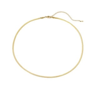 Elegant gold flat herringbone snake chain necklace with lobster clasp and adjustable link