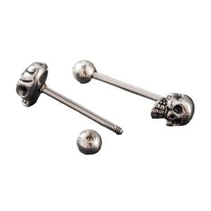 Skull cast stainless steel tongue barbell piercing with smooth bead for punk jewelry style