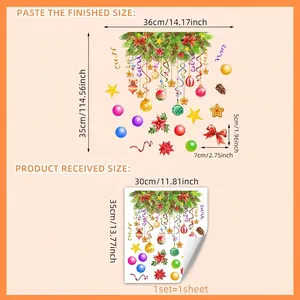 Christmas toilet wall sticker with lights and ornaments sizing and dimension chart