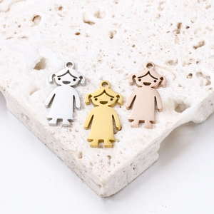 Polished girl-shaped stainless steel charms in silver, gold, and rose gold finishes