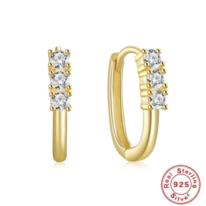 Minimalist 925 Sterling Silver Oval U-Shaped Rhinestone Huggie Hoop Earrings Gold Silver Plated Jewelry For Women Gift