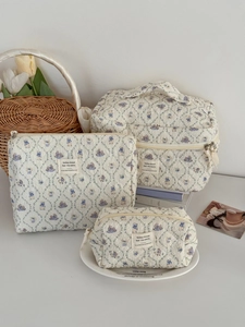 Quilted Cotton Makeup Bag Pouch Cute Rabbit Floral Print Portable Travel Cosmetic Storage Organizer For Women Girls