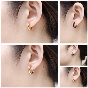 Classic stainless steel hoop earrings in gold, silver, black, blue, and rainbow colors