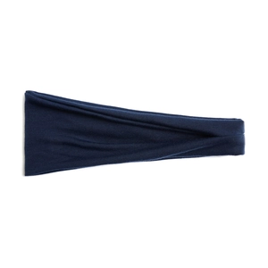 Close-up of blue elastic cotton sports headband with focus on fabric texture and fold