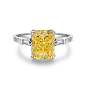 S925 Sterlingsilber Ring mit Radiant-gelbem Edelstein und rechteckigen Diamanten
