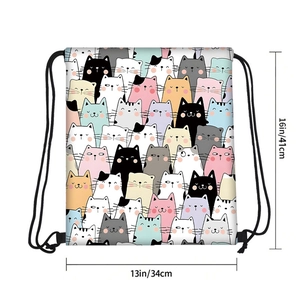 Mochila de cuerdas de poliéster con estampado de gatos, bolsa de deporte de 16x13 pulgadas