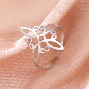 Witch Knot Ring 304 Stainless Steel Hollow Adjustable Open Band Vintage Gothic Wiccan Jewelry Minimalist