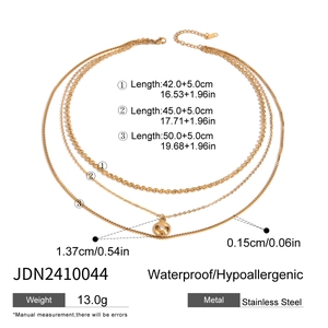 Detailed size specifications for triple-layer gold stainless steel chain necklace