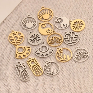 304 Stainless Steel Charms Mirror Polished Hollow Lotus Leaf Tai Chi Tropical Pendants For DIY Jewelry Making Earrings