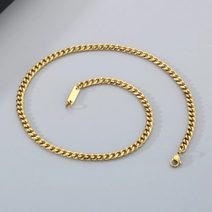 18K gold plated stainless steel Cuban link necklace with a minimalist rectangular tag