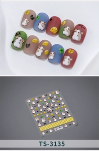 Detail of TS-3135 nail stickers featuring cute matte cheese and hamster cartoon patterns