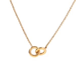 Minimalist interlocking double ring pendant necklace in gold-plated titanium steel for women