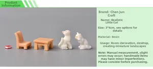 Set di gatti bianchi in resina in miniatura con tavolino e sedia per micro paesaggi