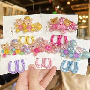 Lot d'élastiques à cheveux mignons ours et bulles en jaune, rose, violet et bleu