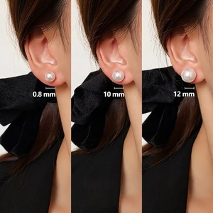 Elegant Round Artificial Pearl Stud Earrings With Silver Earring Post Vintage Simple Luxury Style For Women Daily Wear Accessories