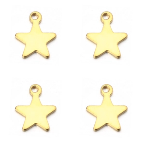 Macro view of four star-shaped gold pendants for DIY jewelry making and craft projects