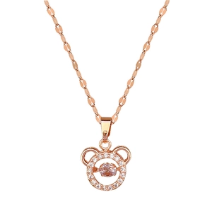 Rose gold titanium steel necklace with a sparkling pink moving stone and crystal halo