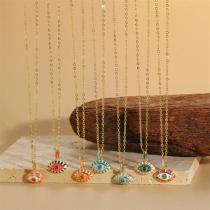 Evil Eye Pendant Necklace Copper Enamel Colorful Zircon Drip Oil Gold Plated Bohemian Exotic Jewelry For Women