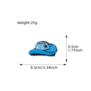 Pinza per capelli blu a forma di cappello da cowboy in acrilico con motivo a stella