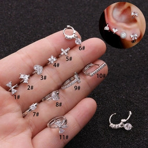 Piercing Huggie Earrings Copper Cubic Zirconia Micro Pave Butterfly Heart Cross Shapes Women Jewelry