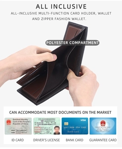 Detailed interior of bi-fold men wallet showing polyester lining and multi-card slots