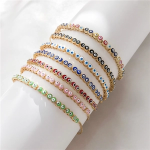 Evil Eye Bracelet Copper Gold Plated Colorful Enamel Adjustable Bolo Chain Bohemian Jewelry For Women