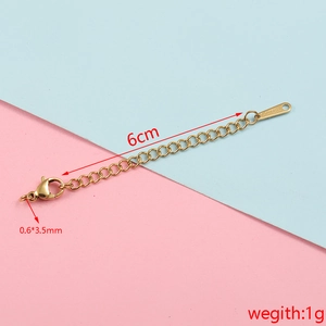 Detailed 6cm golden stainless steel extension chain with lobster clasp and teardrop tag