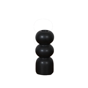 Minimalist black ceramic gourd-shaped candlestick holder with 3-tier wave design