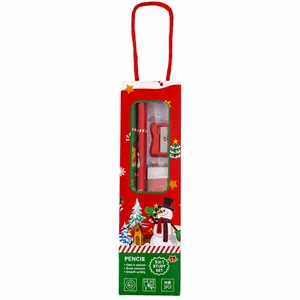 5-in-1 Christmas stationery gift set for kids featuring snowman and tree motifs