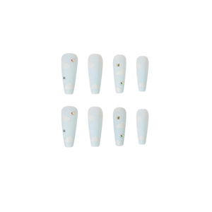 Blue cloud long ballerina press on nails with sparkling star and rhinestone details