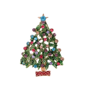 Christmas Tree Brooch Enamel Pin Multi Color Rhinestone Zinc Alloy Badge Festive Jewelry Gift For Women Men