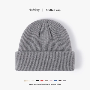 Knitted Beanie Hat For Men Women Winter Warm Polyester Ribbed Cuffed Skull Cap Solid Color Stretchy Outdoor