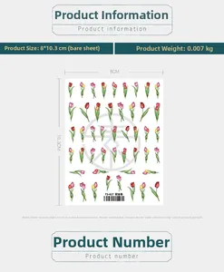 Macro detail of tulip flower nail art stickers TS-627 with 8x10.3cm dimensions