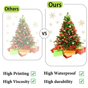 Detail comparison showing high quality printing and waterproof Christmas window stickers