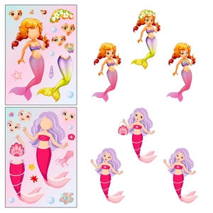 Detail of Mermaid DIY puzzle stickers showing interchangeable facial parts and accessories